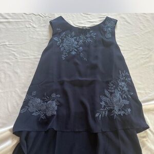 DG2 by Diane Gilman Navy Blue Floral Blouse